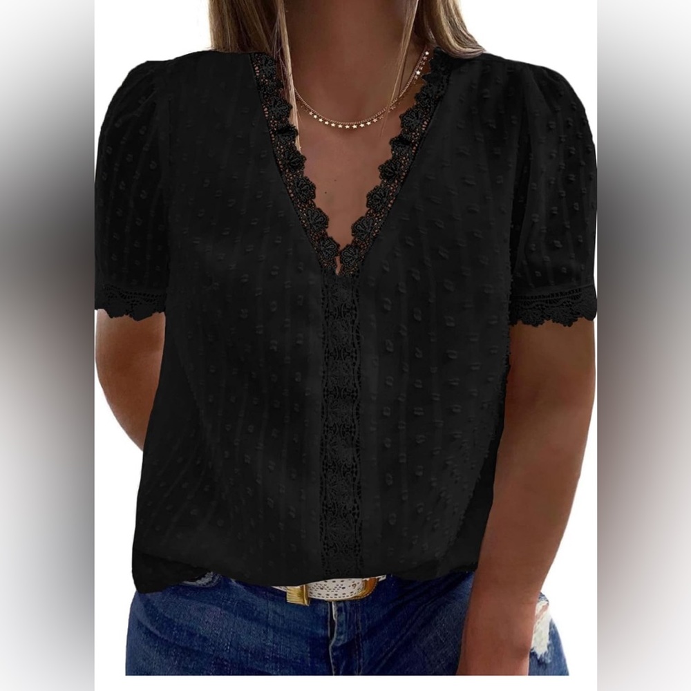 Swiss Dot V Neck Shirt